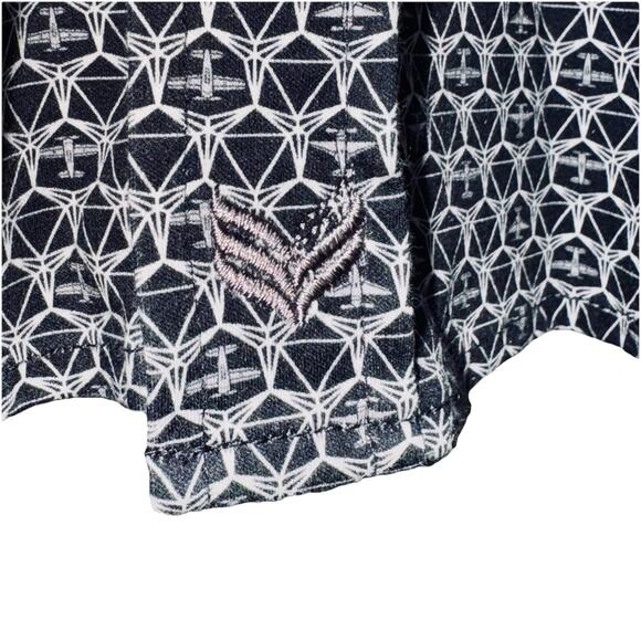 Buttercloth Shirt Men LG Robert Herjavec Geometric Aviation Flip Cuff Blue Plane - Picture 5 of 8